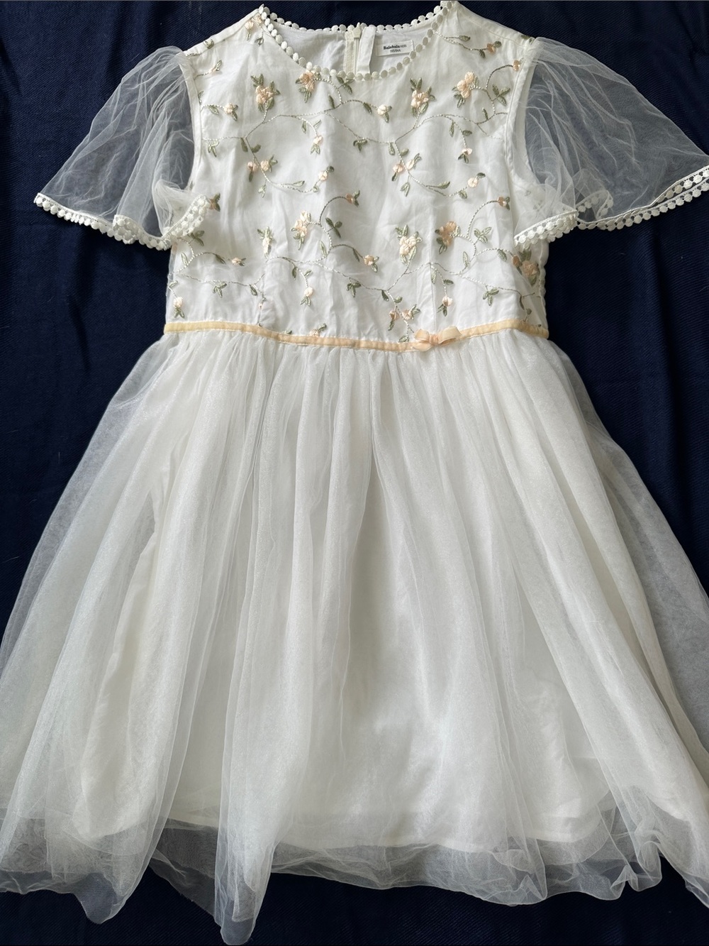 Rare Editions Ivory Floral Embroidered Tulle Dress